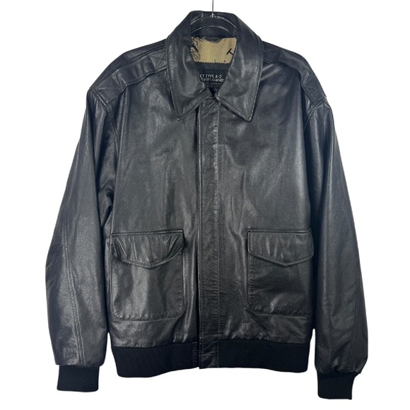 Vtg Leather A-2 Flight Bomber Jacket US Army‎ Air Force Map Lining Large Tall LT - Picture 1 of 14